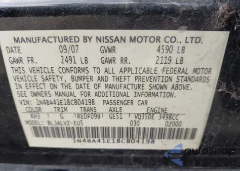2008 Nissan Maxima 3.5 Se from USA, damaged, VIN 1N4BA41E18C804198